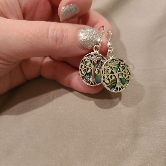 Tree of life abalone shell 925 sterling silver drop earrings - Picture 4 of 4